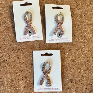 Set of 3 Cancer Awareness Pink Ribbon Brooches